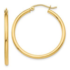 2mm, 14k Yellow Gold Classic Round Hoop Earrings, 30mm (1 1/8 Inch)